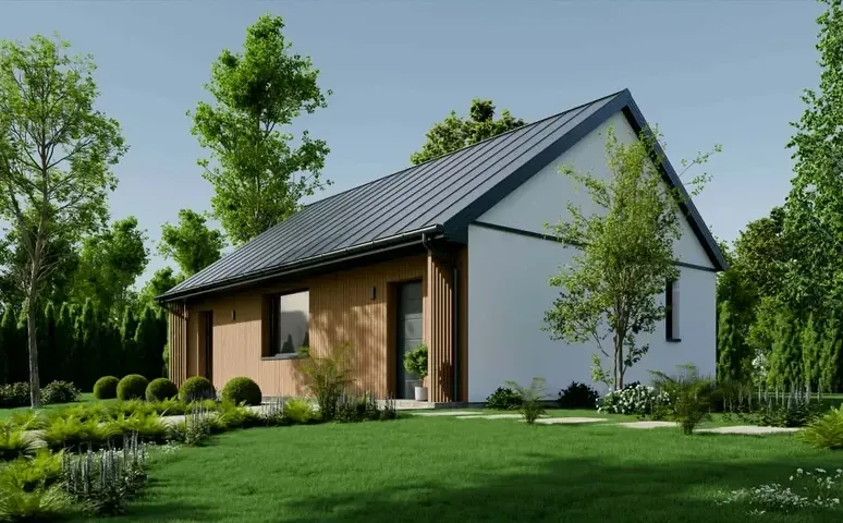 Dom szkieletowy 70 m² od strony ogrodu, wizualizacja